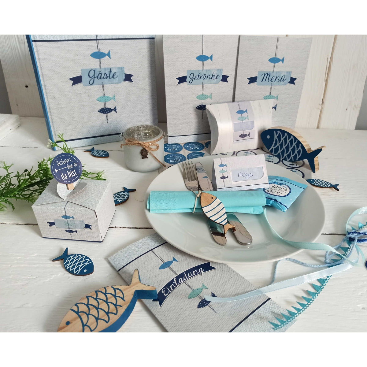 Christliche Feste Dekoration Motiv blaue Fische